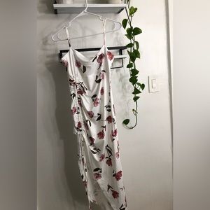 Floral Print Ruched Drawstring Split Thigh Dress